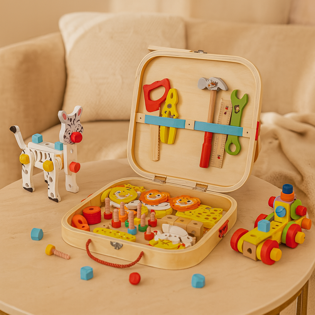 Kit d'outils en bois pour enfants – Jeu de montage animal pour stimuler la créativité et la motricité fine