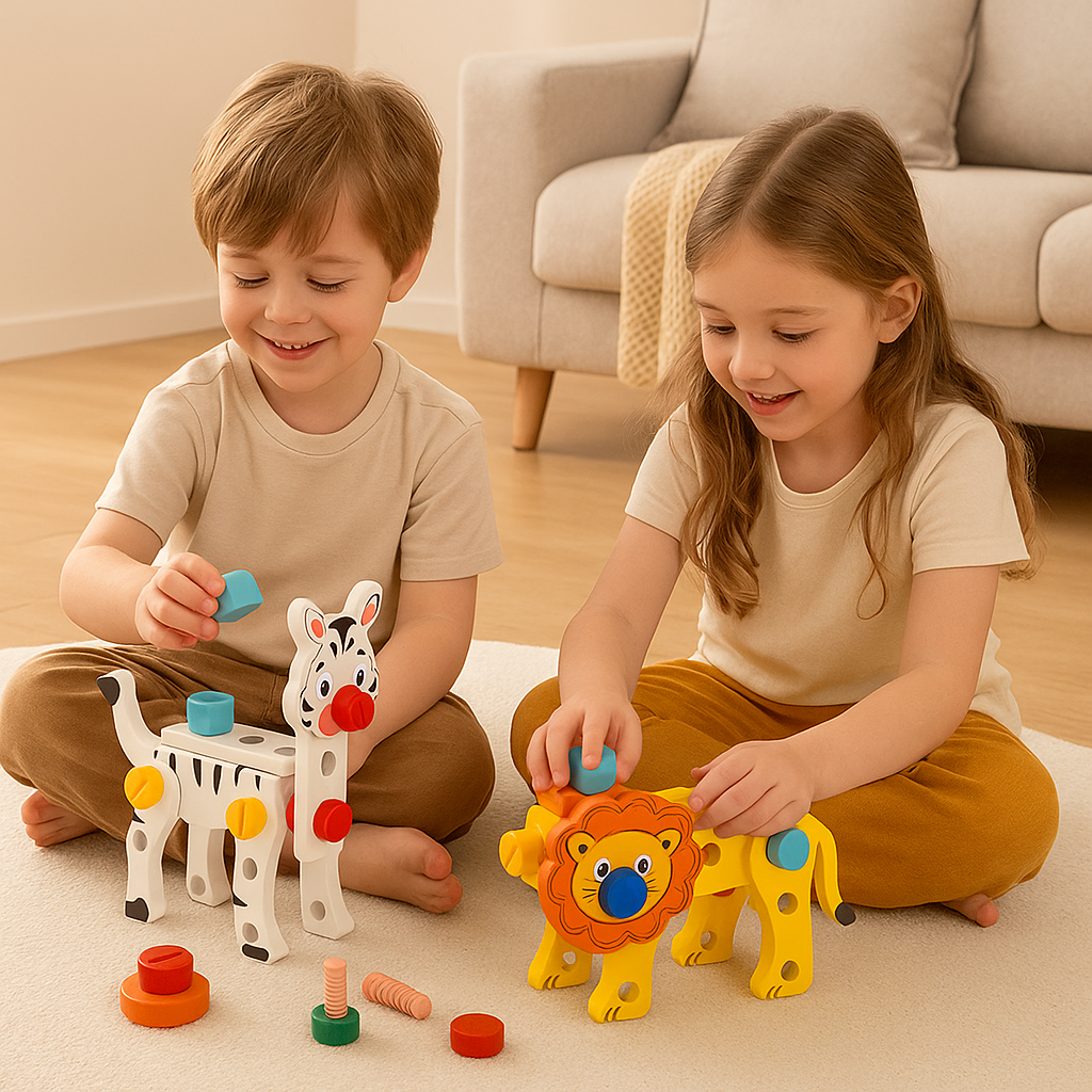 Kit d'outils en bois pour enfants – Jeu de montage animal pour stimuler la créativité et la motricité fine
