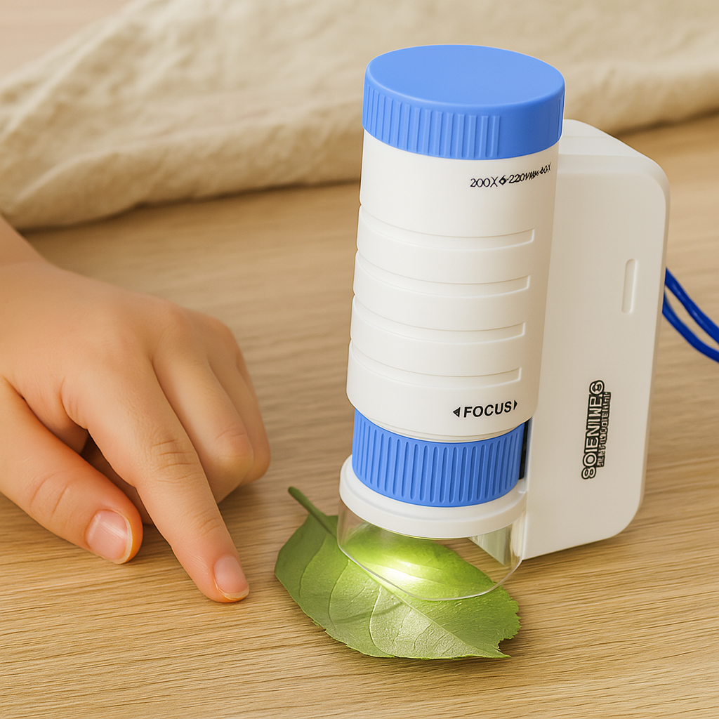 Mini microscope LED pour enfants – explorateur scientifique portable 60x–200x pour plaisir en plein air
