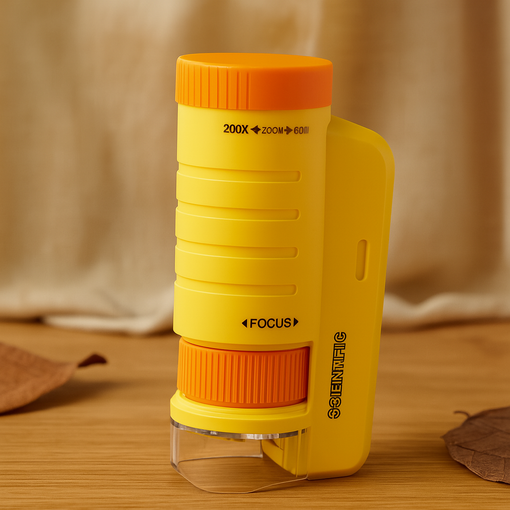 Mini microscope LED pour enfants – explorateur scientifique portable 60x–200x pour plaisir en plein air