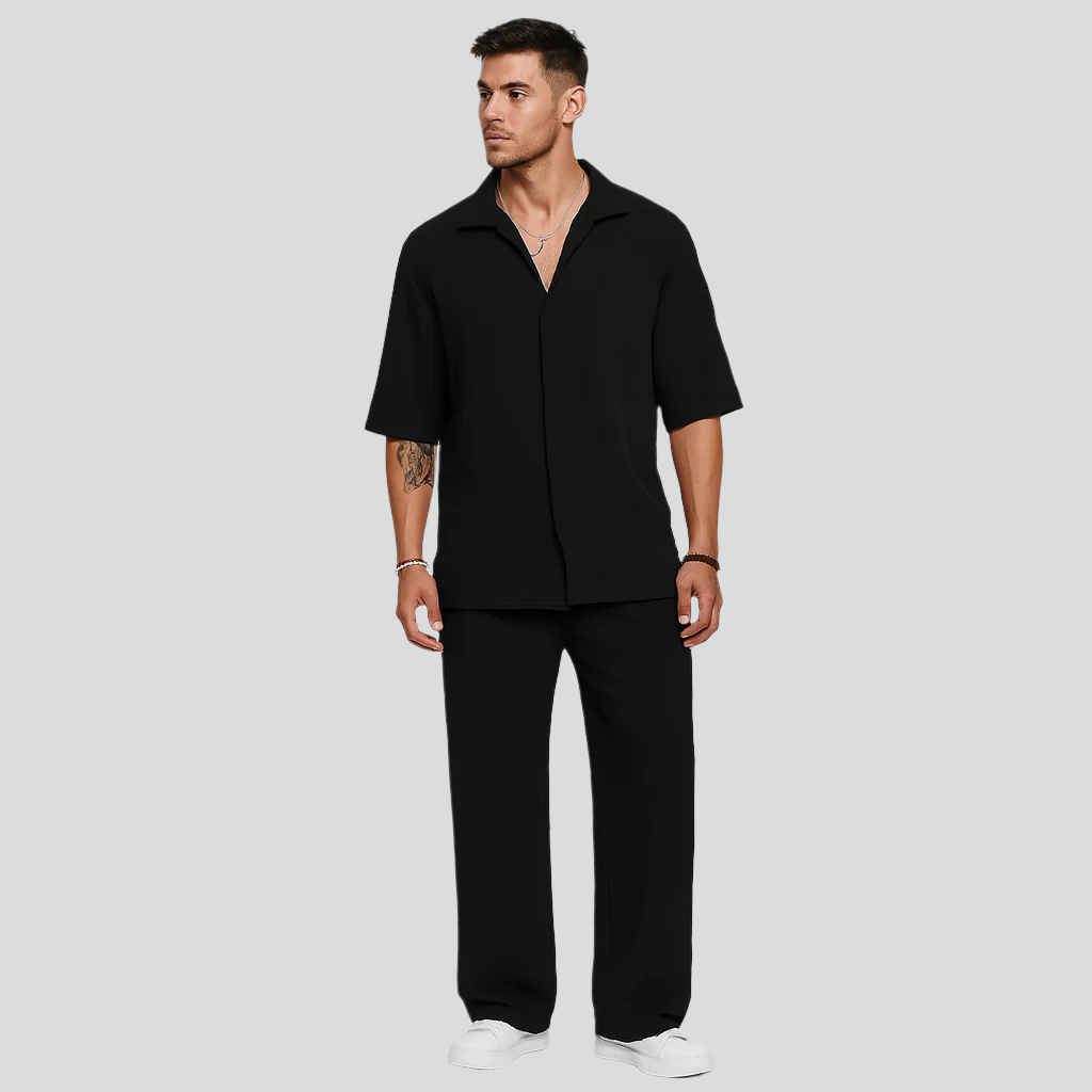 Ensemble pour hommes – Tenue décontractée élégante avec t-shirt à manches longues et pantalon assorti