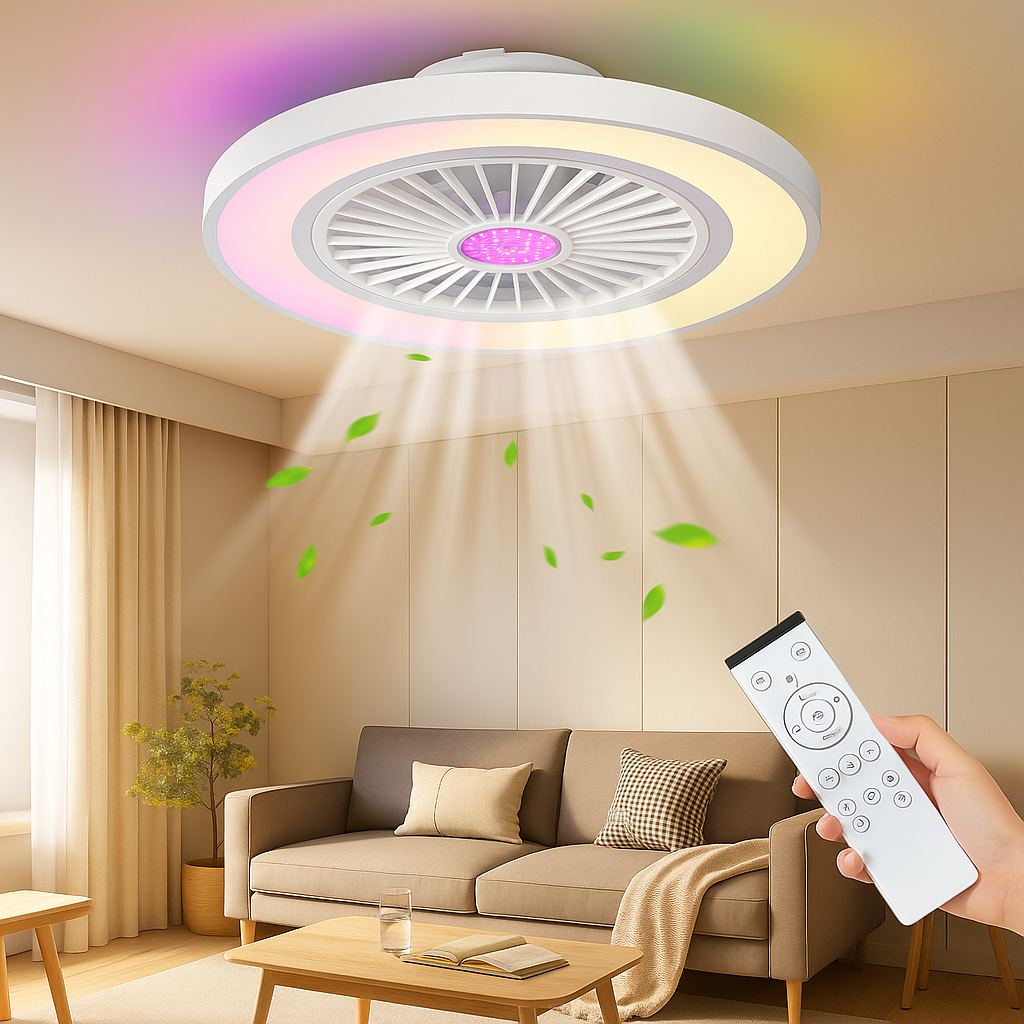 Ventilateur de plafond moderne de 54 cm avec éclairage LED – Télécommande, 6 vitesses et température de couleur réglable