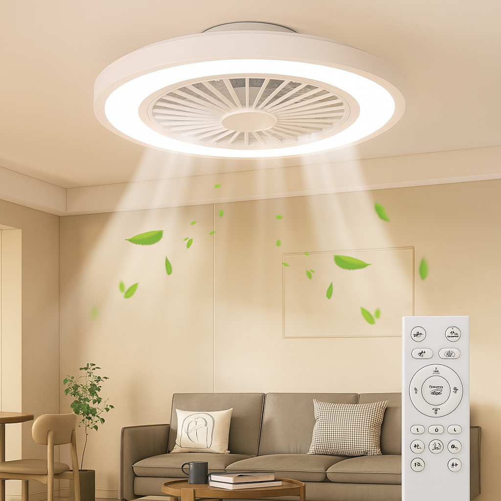 Ventilateur de plafond moderne de 54 cm avec éclairage LED – Télécommande, 6 vitesses et température de couleur réglable