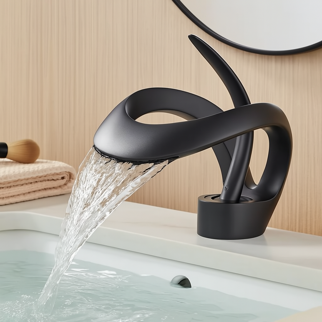 Robinet de salle de bain à cascade moderne – Mitigeur lavabo à levier chromé au design sculptural