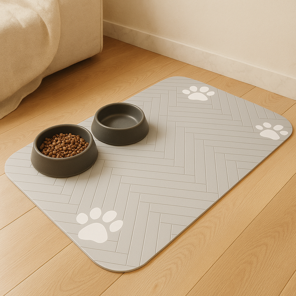 Tapis d'alimentation à séchage rapide pour animaux domestiques avec motif de trace de patte