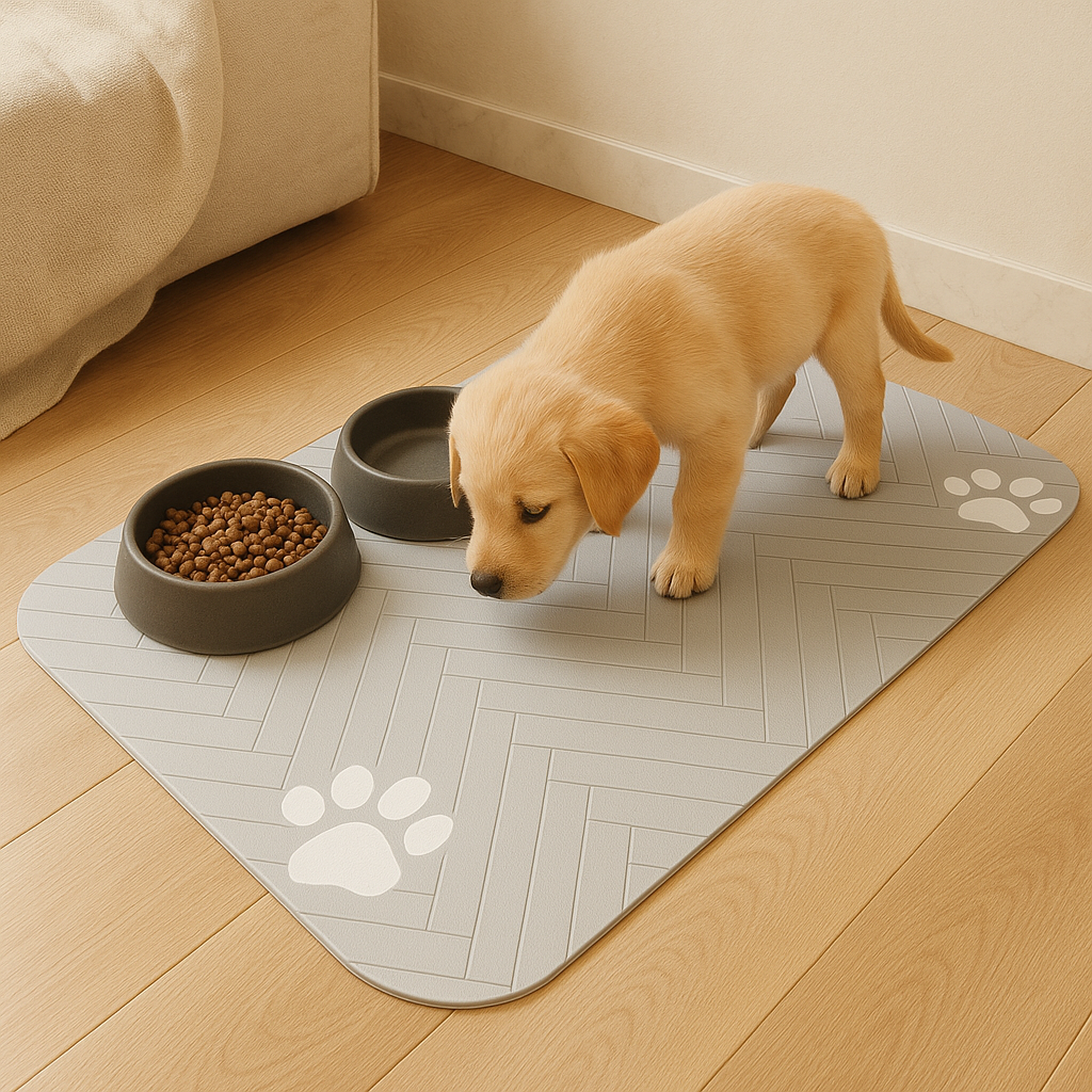 Tapis d'alimentation à séchage rapide pour animaux domestiques avec motif de trace de patte