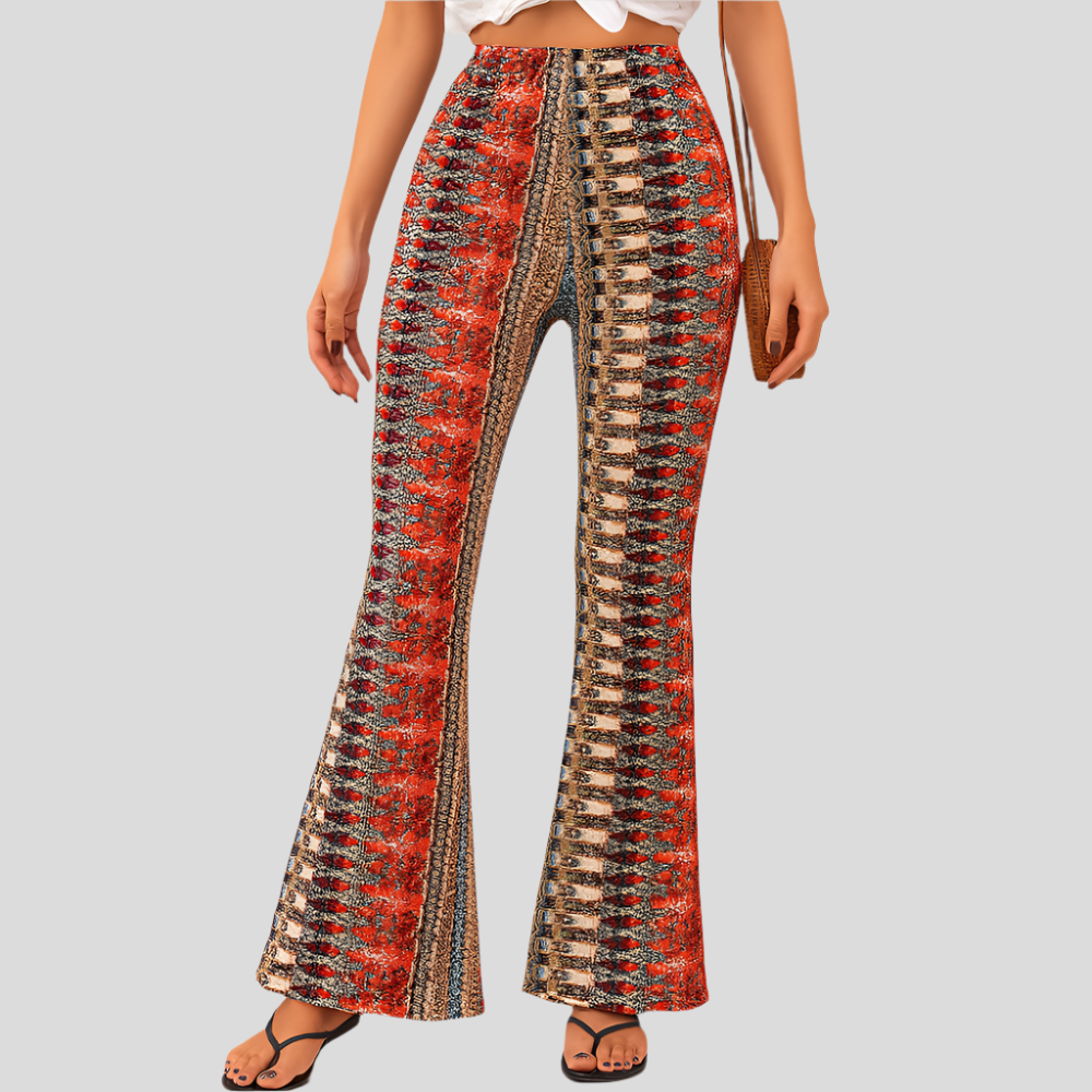 Chelsea – Pantalon large bohème pour femmes – Imprimé intégral, Coupe étroite