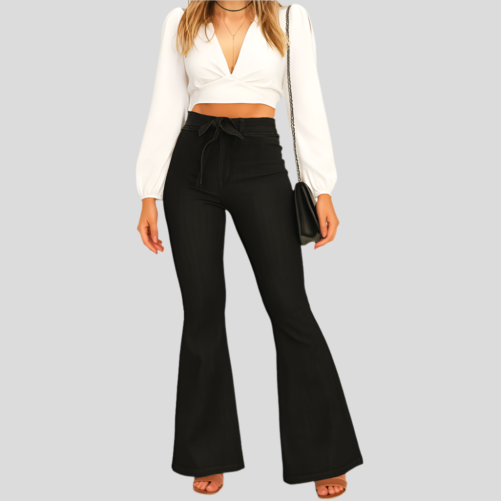 Isa – Jeans flare taille haute pour femmes – Jean extensible bleu marine