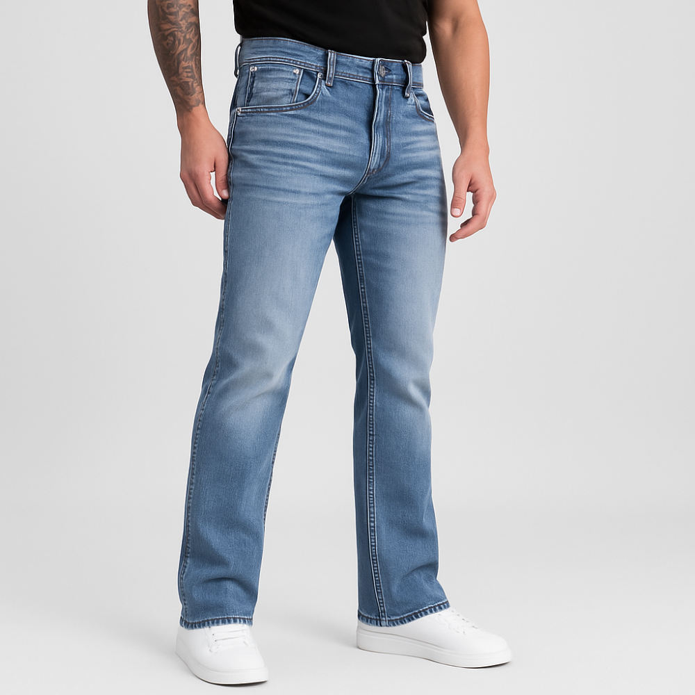 4Legend - Jeans Flare pour homme avec broderie – Coupe slim en denim extensible, toute l'année