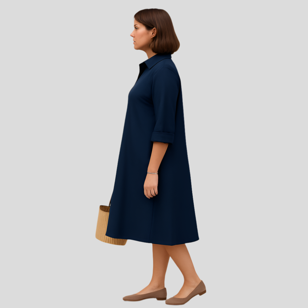 NavyEase - Robe midi décontractée à boutons sur le devant