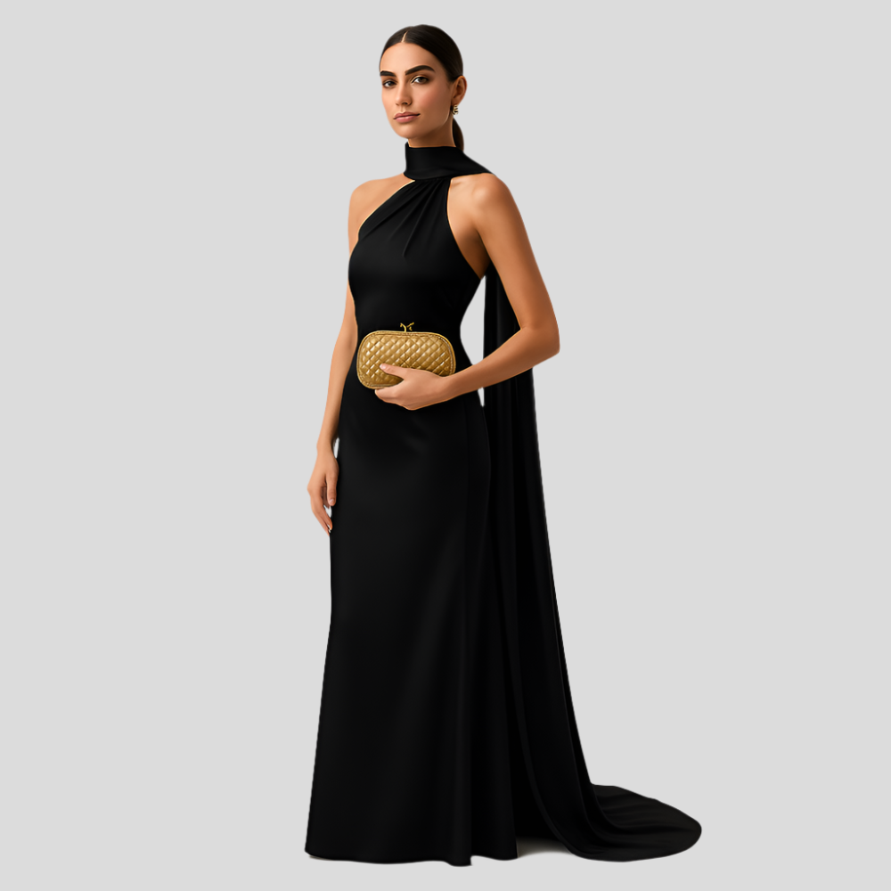 ÉléganceNocturne – Robe de soirée sophistiquée avec décolleté à nouer et dos ouvert