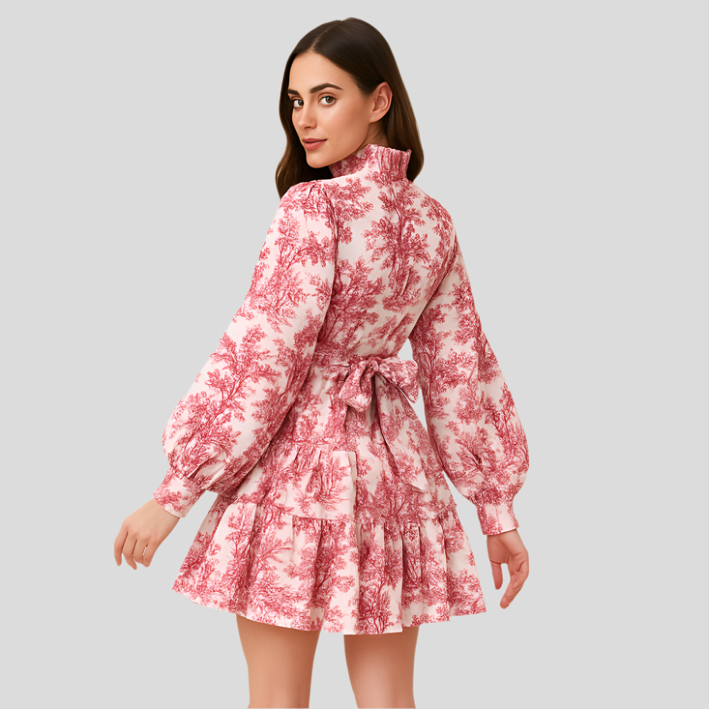 Robe trapèze bohème Solstice – Robe midi imprimée à manches longues bouffantes