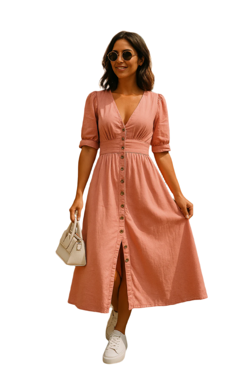 Solène - Robe lang moderne avec boutons