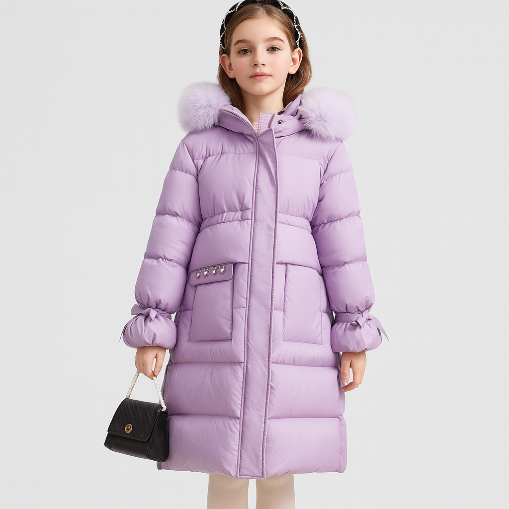 Astrid | Manteau d'hiver luxueux pour fille avec capuche en fausse fourrure