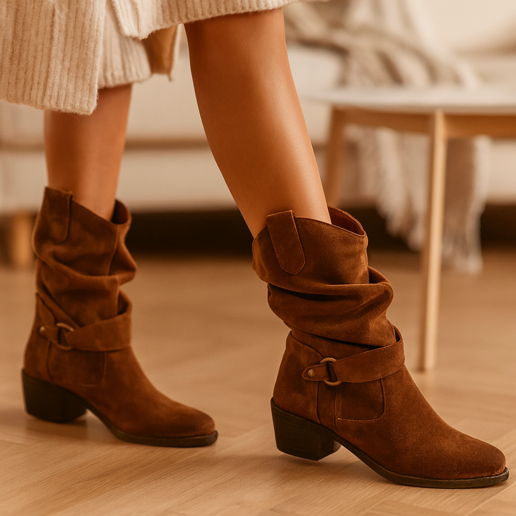 Selene | Bottes d'hiver plates en daim avec fermeture éclair latérale