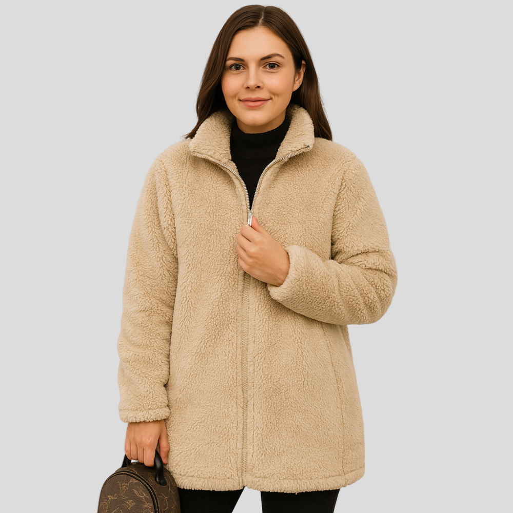 Lena | Veste d'hiver en polaire teddy pour femmes avec fermeture éclair