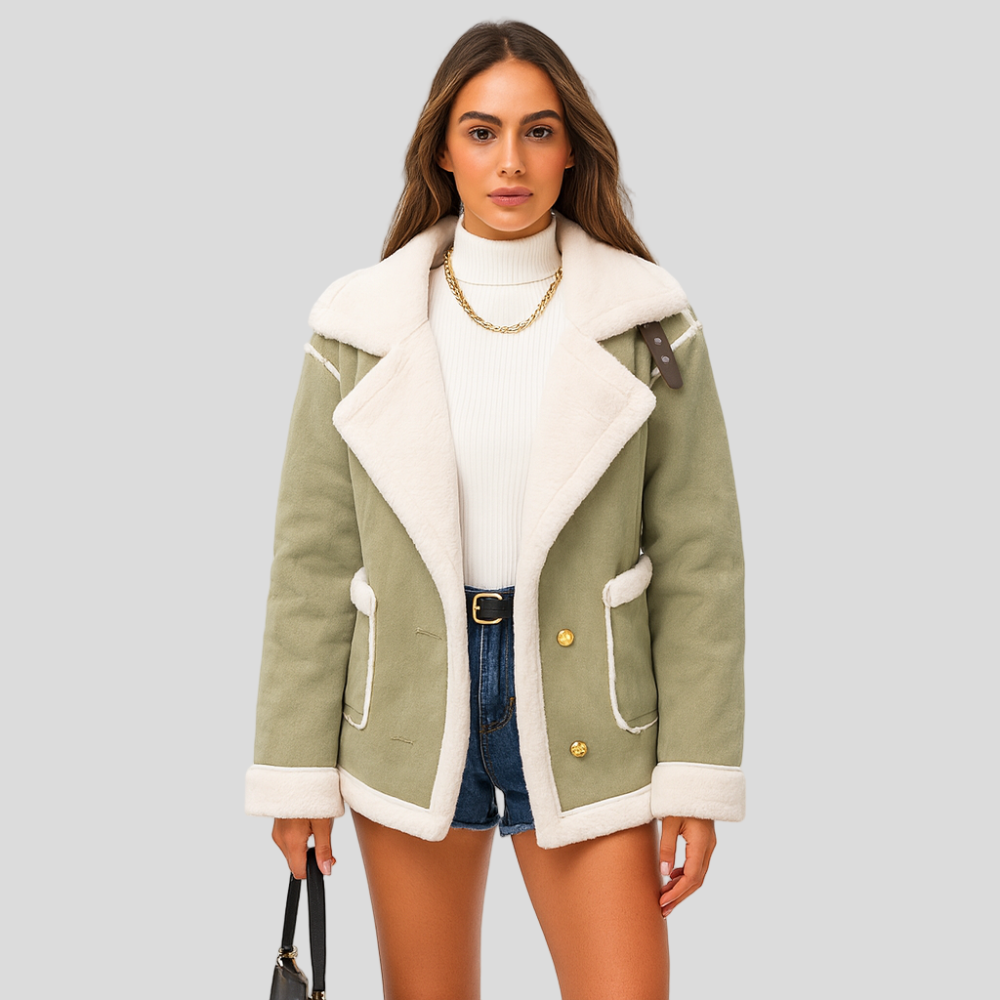 Isabella | Veste d'hiver en peluche avec fermeture à boutons et revers