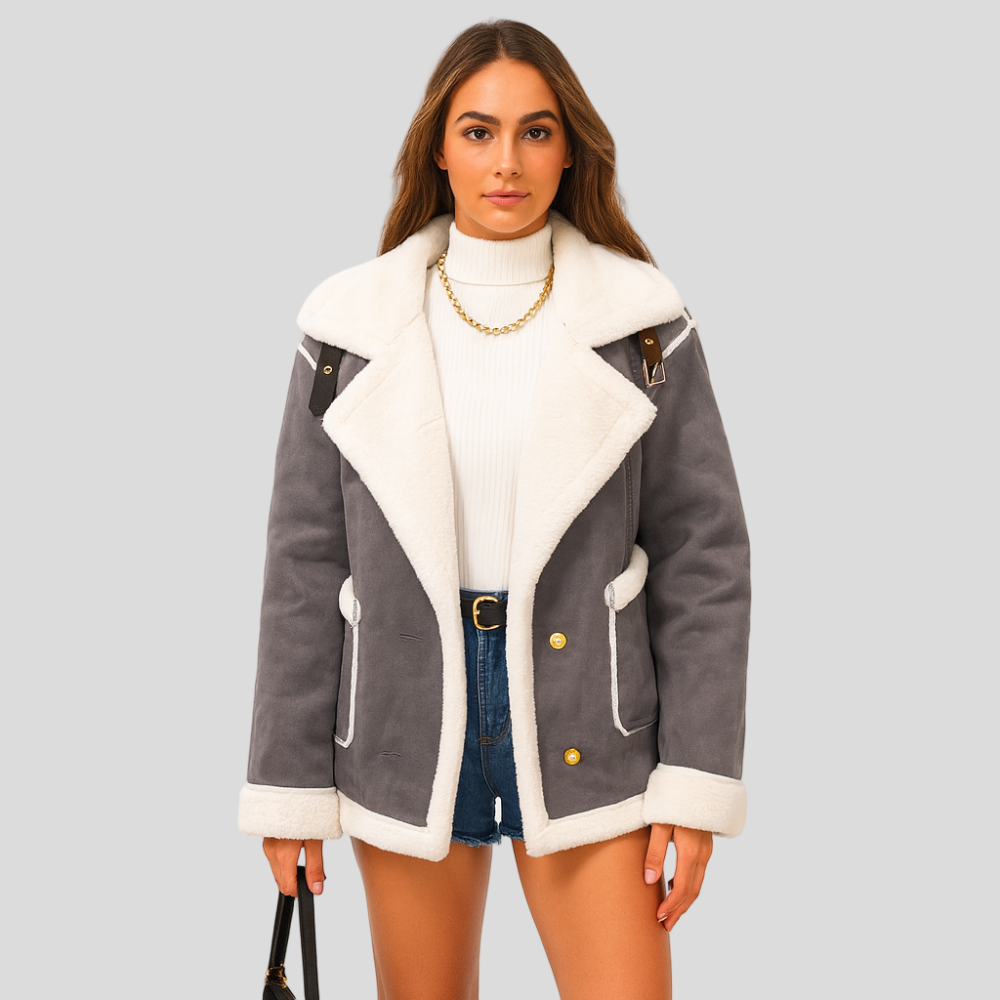 Isabella | Veste d'hiver en peluche avec fermeture à boutons et revers