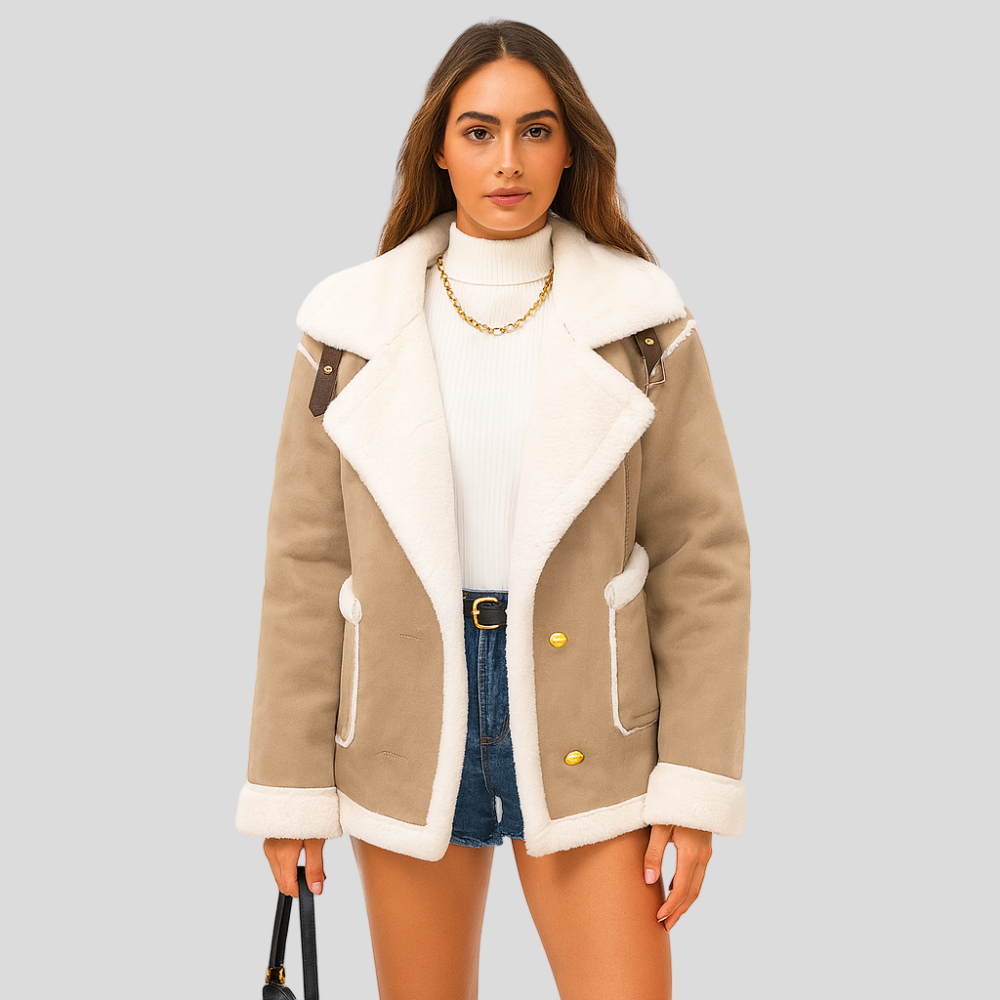 Isabella | Veste d'hiver en peluche avec fermeture à boutons et revers