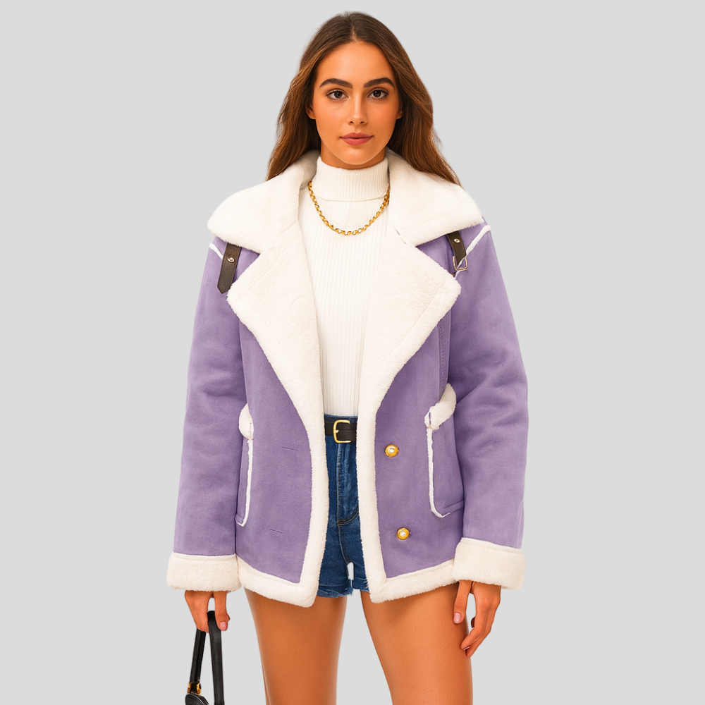 Isabella | Veste d'hiver en peluche avec fermeture à boutons et revers