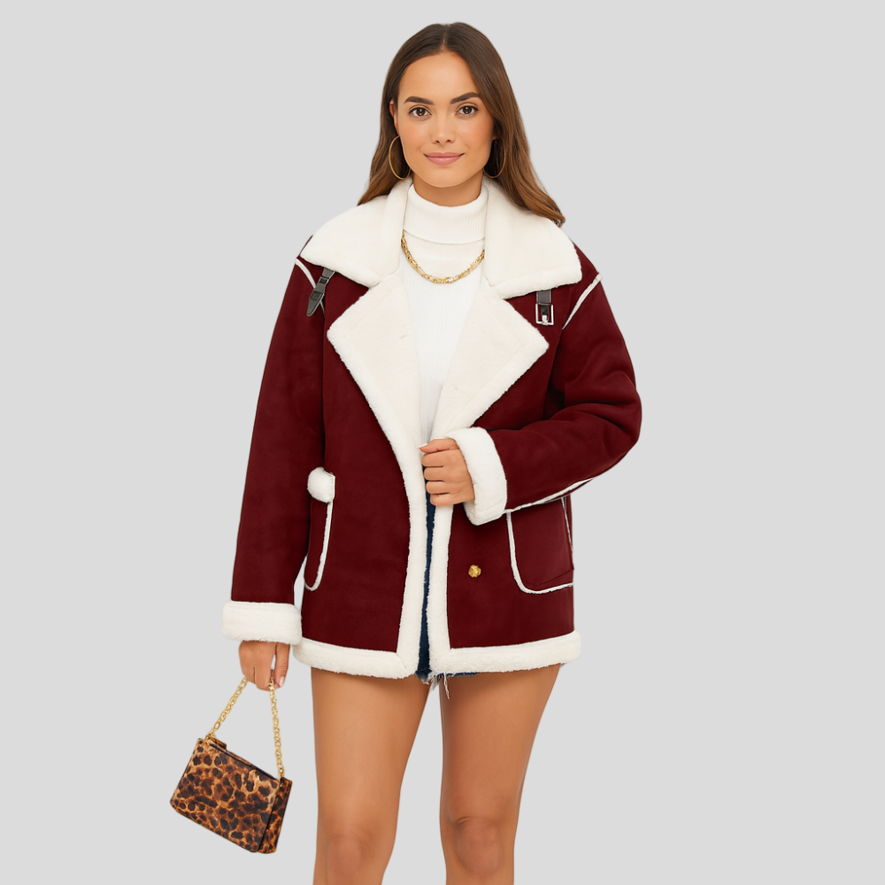 Isabella | Veste d'hiver en peluche avec fermeture à boutons et revers