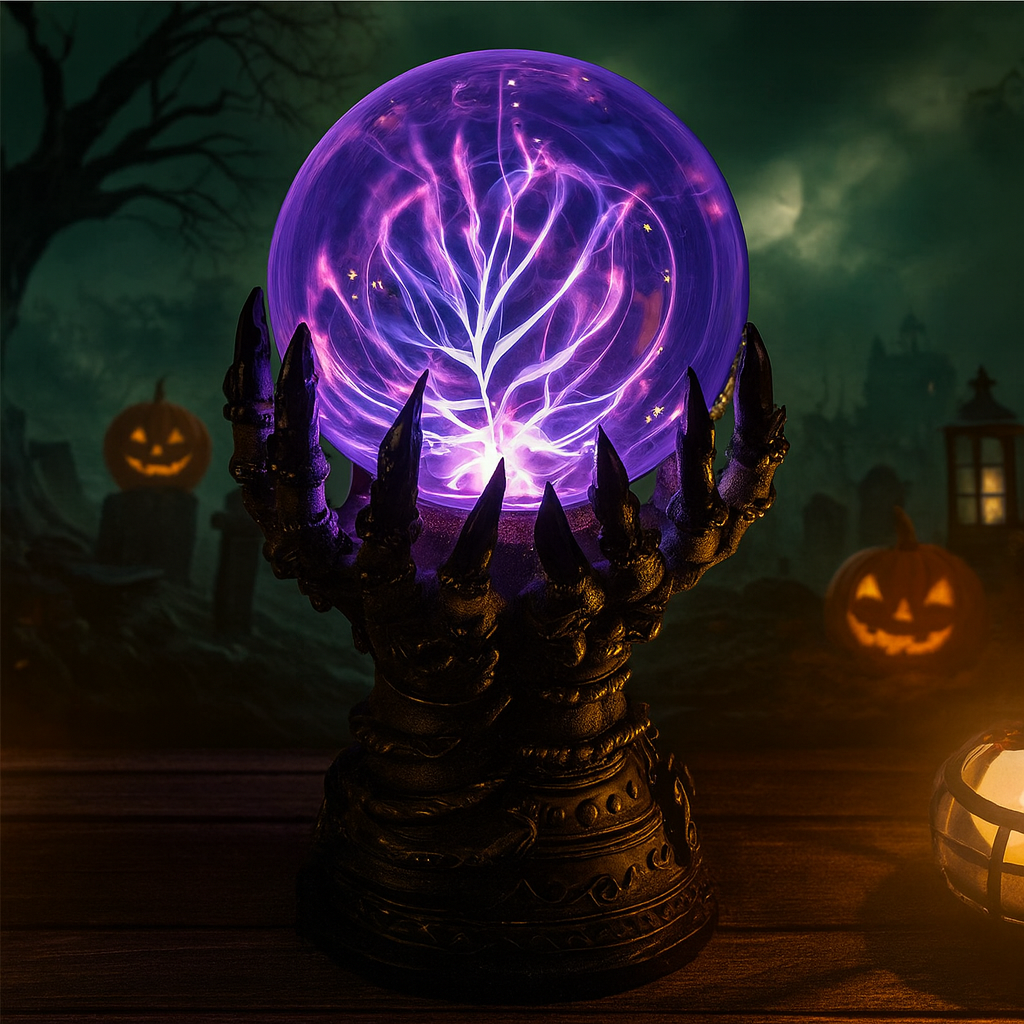 NightSphere | Lampe boule de cristal d'Halloween avec motif main gothique