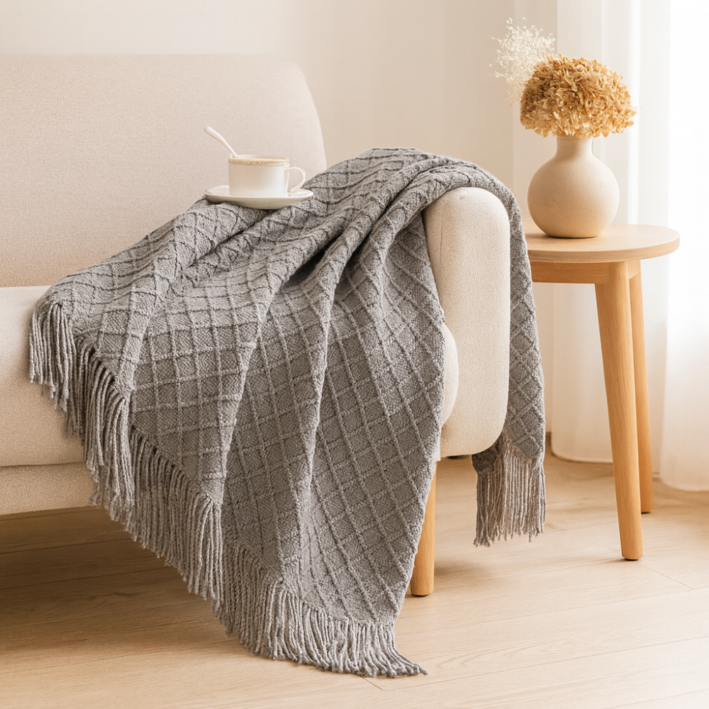 Couverture douce et confortable de style vintage avec motif géométrique pour canapé et lit