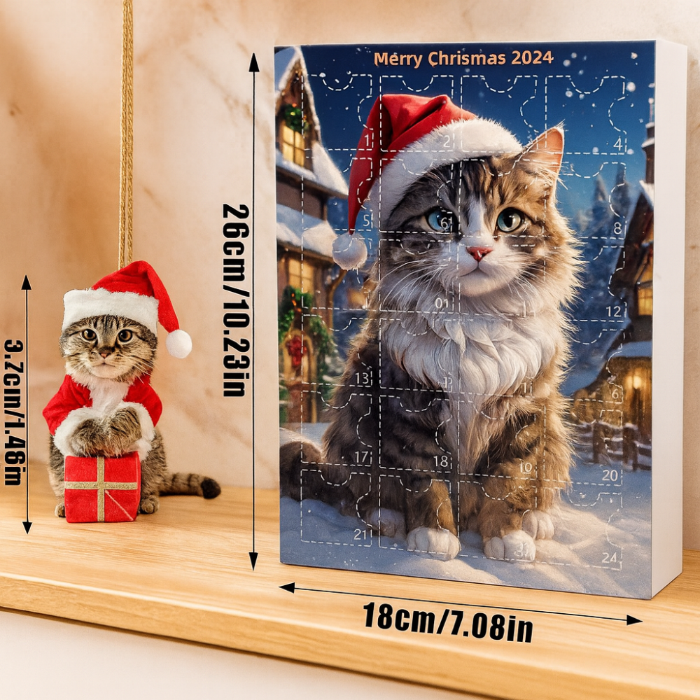 Calendrier de l'Avent vintage avec pendentifs en acrylique en forme de chats 2025, compte à rebours de Noël de 24 jours pour amoureux des chats
