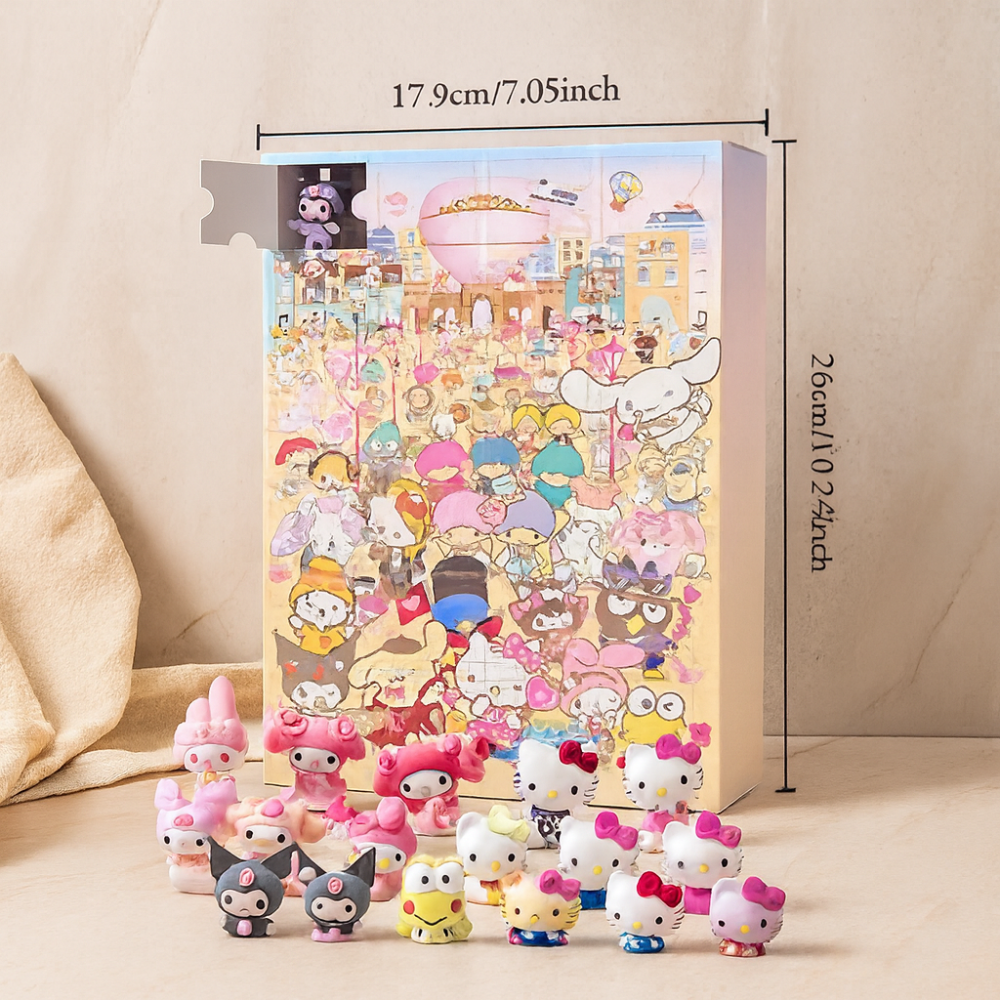 Calendrier de l'Avent Hello Kitty – Ensemble de cadeaux de compte à rebours de Noël 24 pièces avec boîte avion