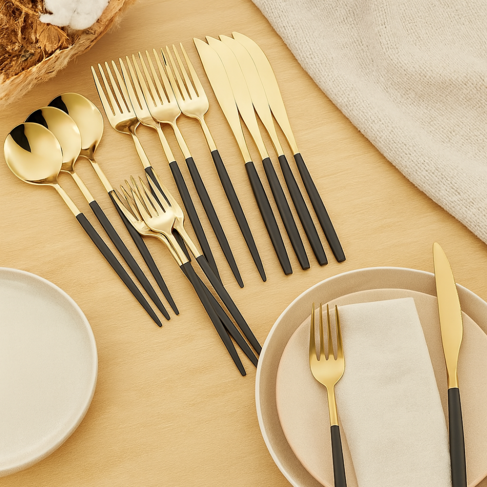 Couverts en acier inoxydable doré Sterling | Ensemble de 30 pièces