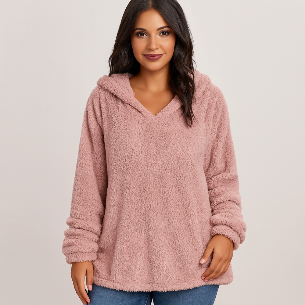 Sweat-shirt à capuche en polaire – Sweat féminin unicolore à manches longues