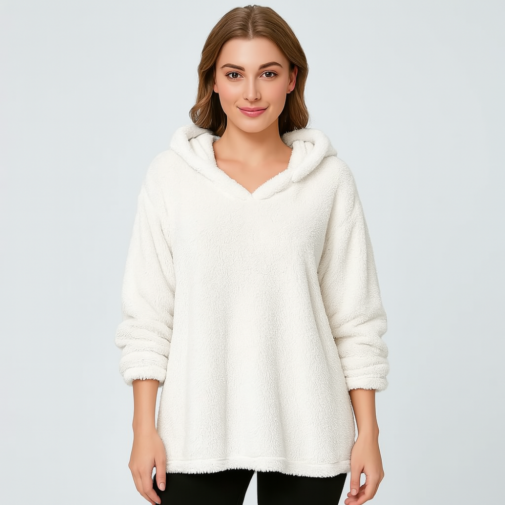 Sweat-shirt à capuche en polaire – Sweat féminin unicolore à manches longues