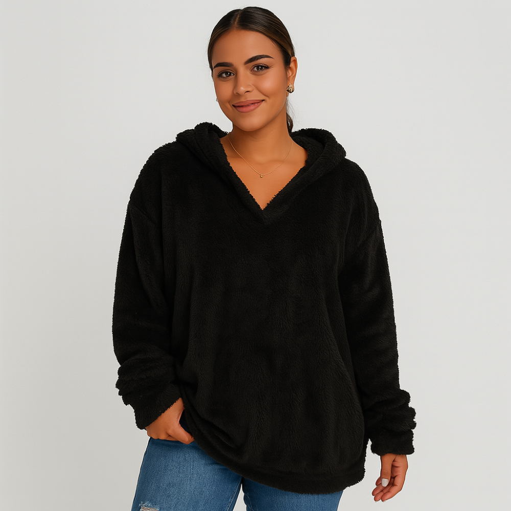 Sweat-shirt à capuche en polaire – Sweat féminin unicolore à manches longues
