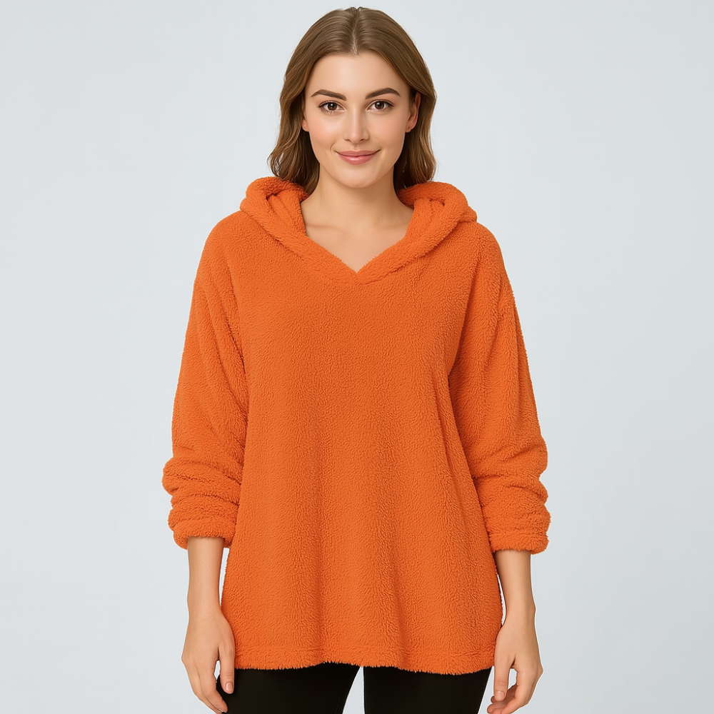 Sweat-shirt à capuche en polaire – Sweat féminin unicolore à manches longues
