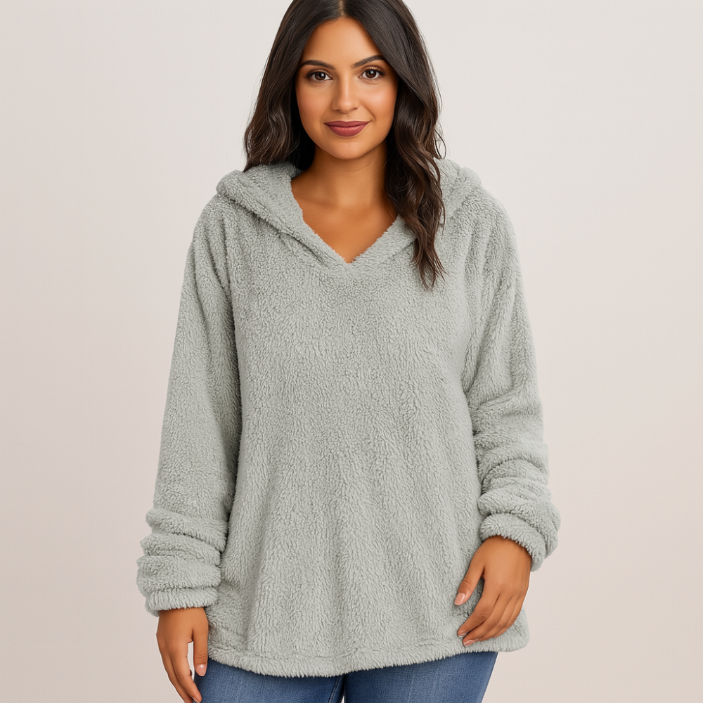 Sweat-shirt à capuche en polaire – Sweat féminin unicolore à manches longues