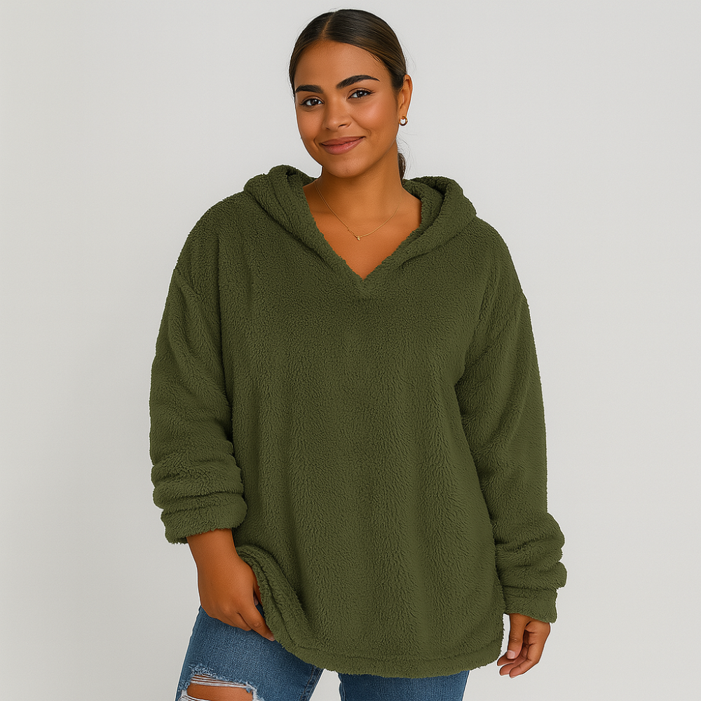 Sweat-shirt à capuche en polaire – Sweat féminin unicolore à manches longues