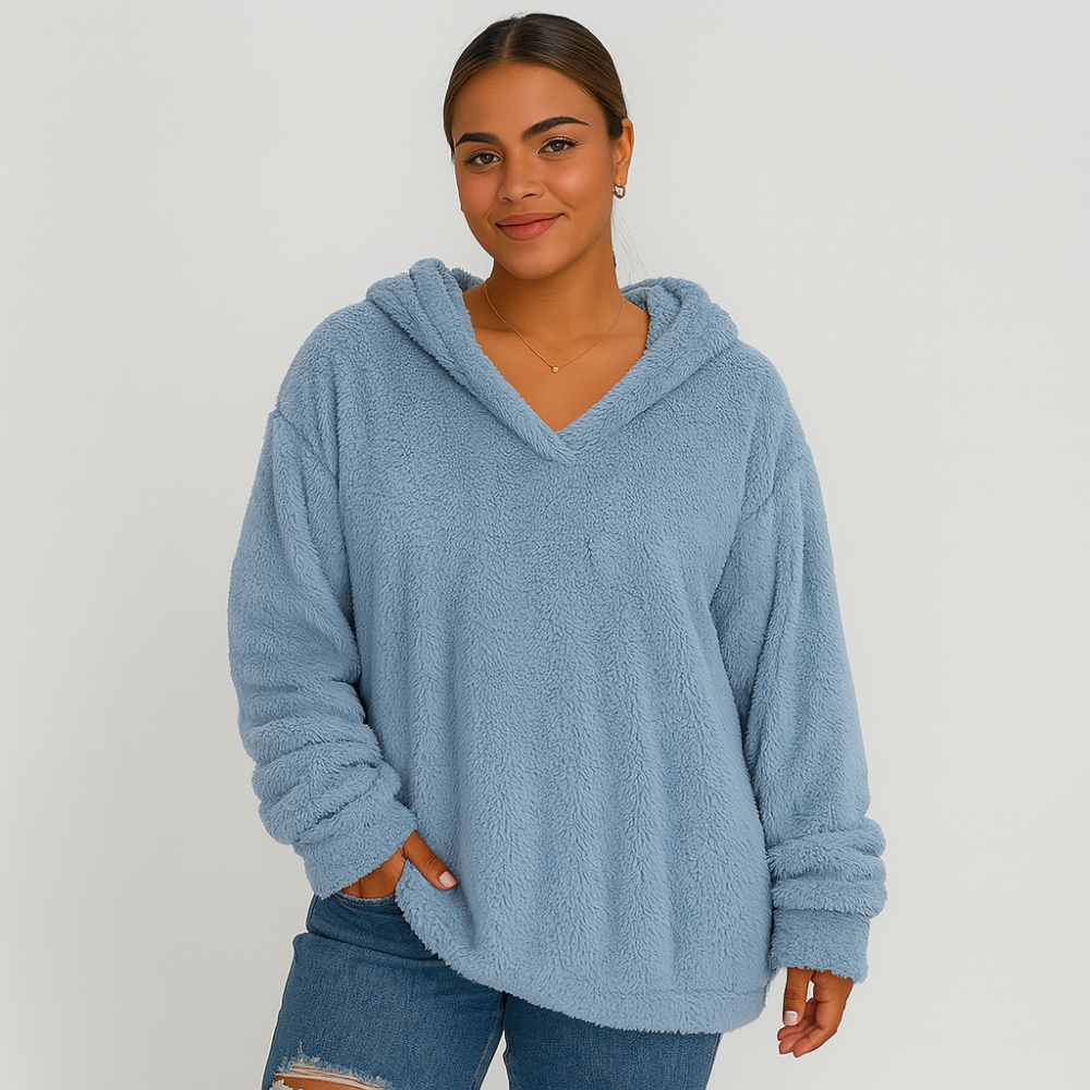 Sweat-shirt à capuche en polaire – Sweat féminin unicolore à manches longues