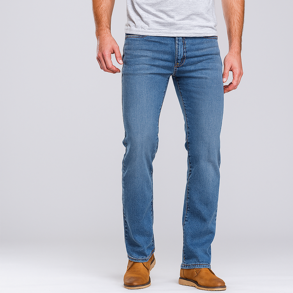 4Legend - Jean droit stretch pour hommes – taille moyenne, lavage clair, coupe décontractée pour toutes les saisons
