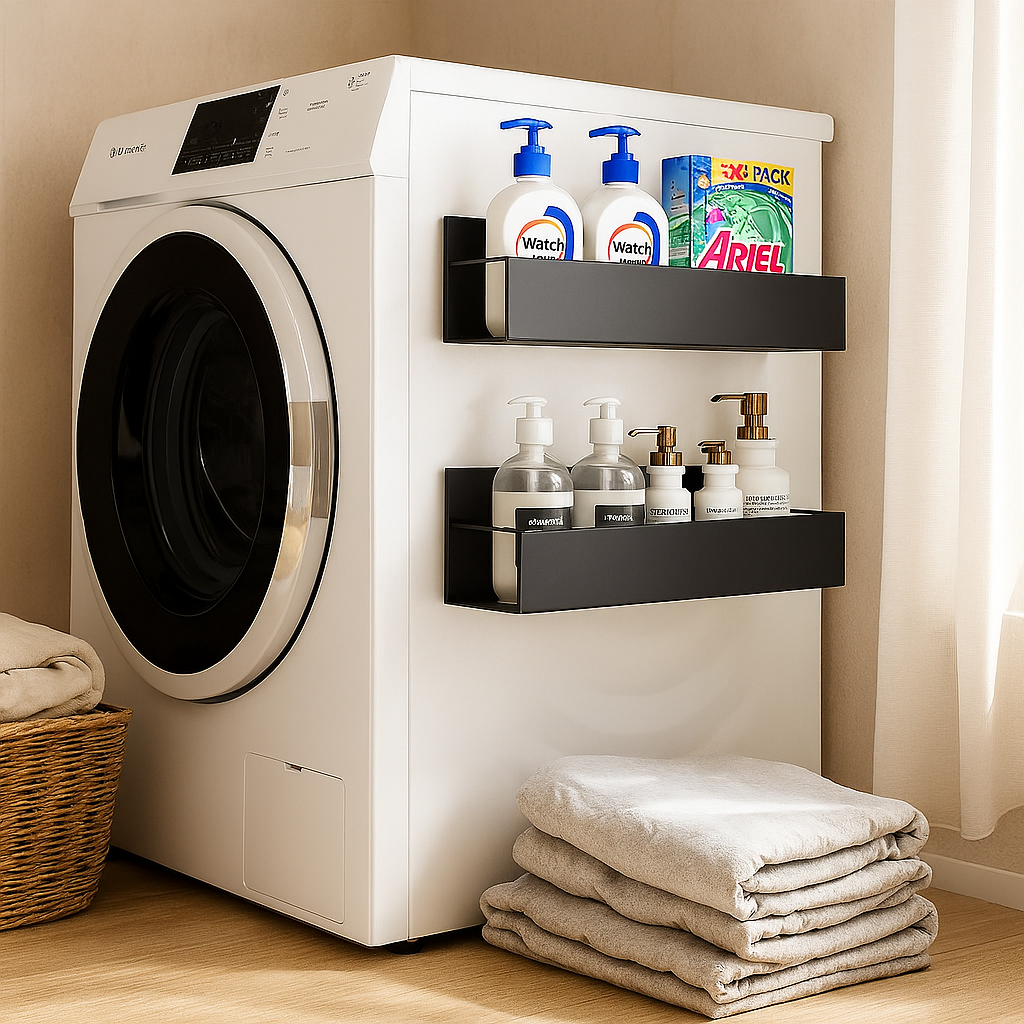 Étagère latérale magnétique – Métal noir, montage mural sans perçage pour réfrigérateur ou lave-linge