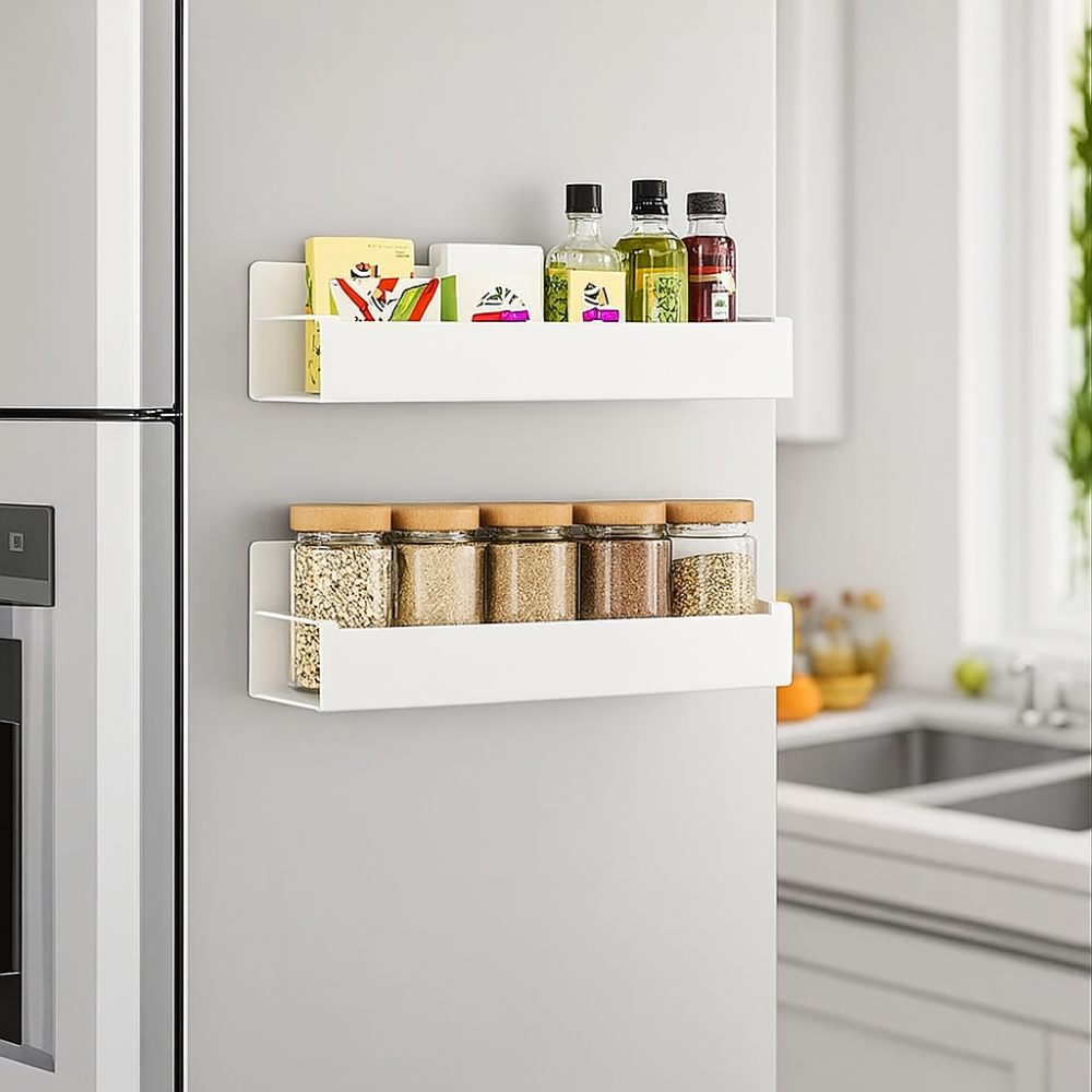 Étagère latérale magnétique – Métal noir, montage mural sans perçage pour réfrigérateur ou lave-linge