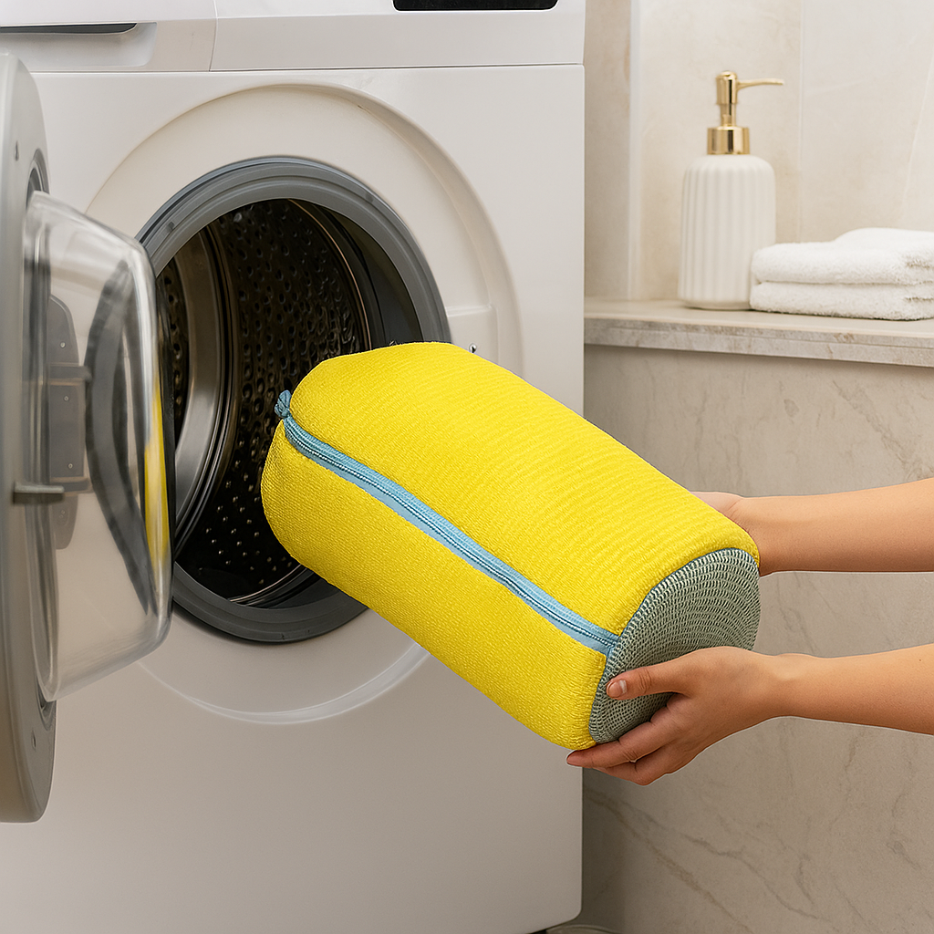 Sac de lavage jaune pour machine à laver et sèche-linge – Doublure en chenille douce et à fermeture éclair