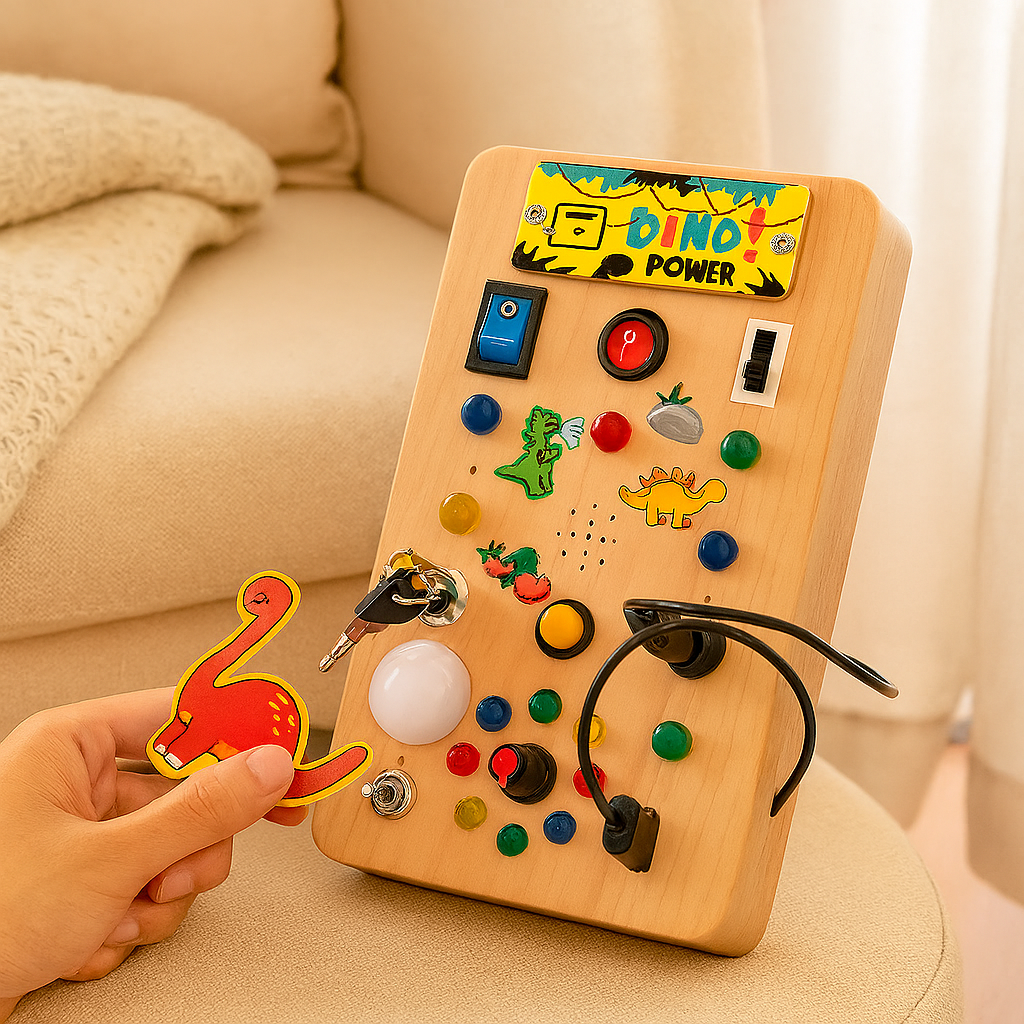 Jouet d'activité pour dinosaures en bois – Jeu d'échecs éducatif avec lumières, musique et capteurs
