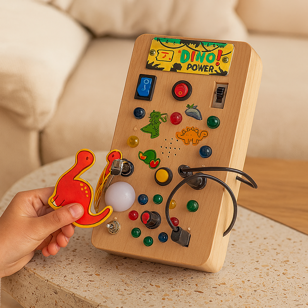 Jouet d'activité pour dinosaures en bois – Jeu d'échecs éducatif avec lumières, musique et capteurs