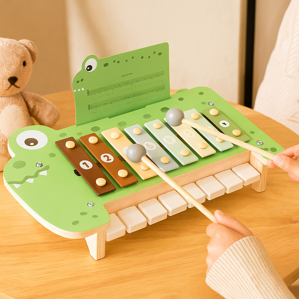 Bloc de musique en bois Krokodil – Jouet xylose pour la coordination main-œil et le jeu musical