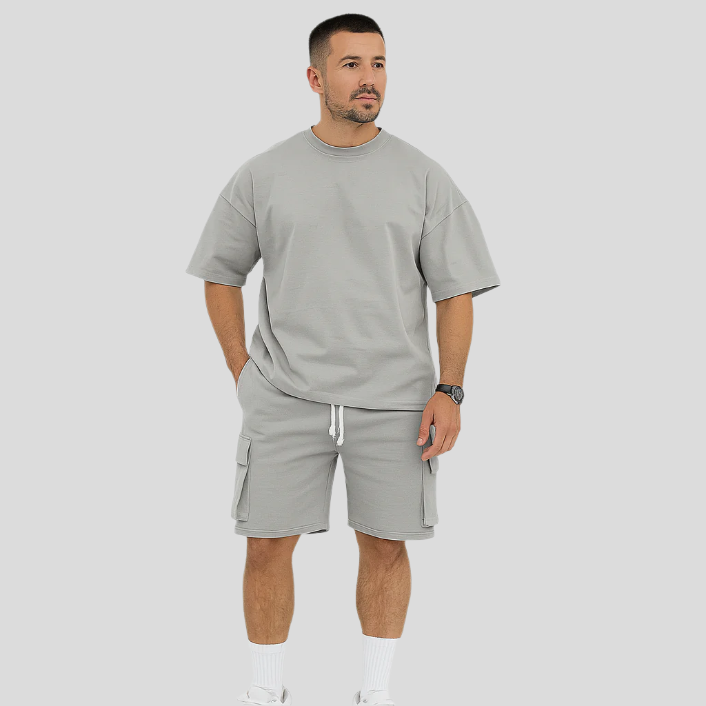 Ensemble de vêtements de sport pour hommes – T-shirt en polyester respirant à col rond et short avec cordon de serrage et poches