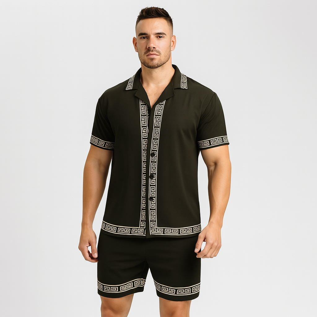 Tenue d'été décontractée pour hommes – chemise à revers et short à taille élastique