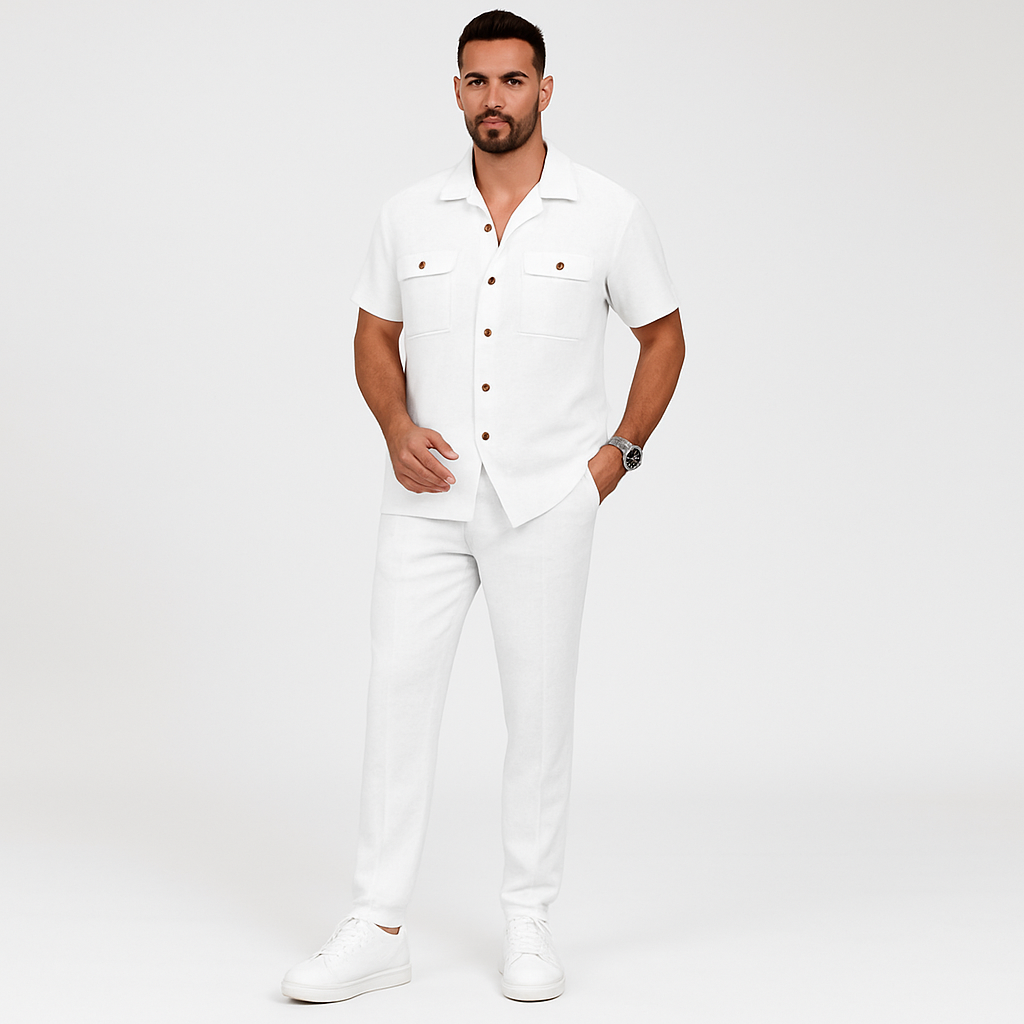 Ensemble d'été pour hommes en 2 pièces – Chemise de plage décontractée avec poches doubles et pantalon long assorti
