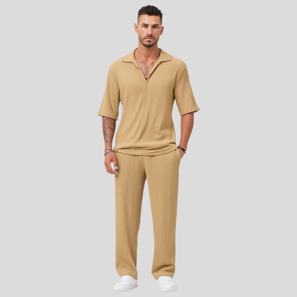 Ensemble pour hommes – Tenue décontractée élégante avec t-shirt à manches longues et pantalon assorti
