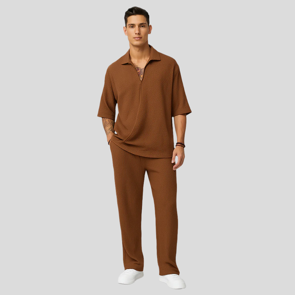 Ensemble pour hommes – Tenue décontractée élégante avec t-shirt à manches longues et pantalon assorti