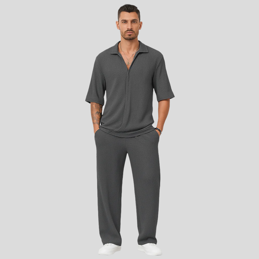 Ensemble pour hommes – Tenue décontractée élégante avec t-shirt à manches longues et pantalon assorti